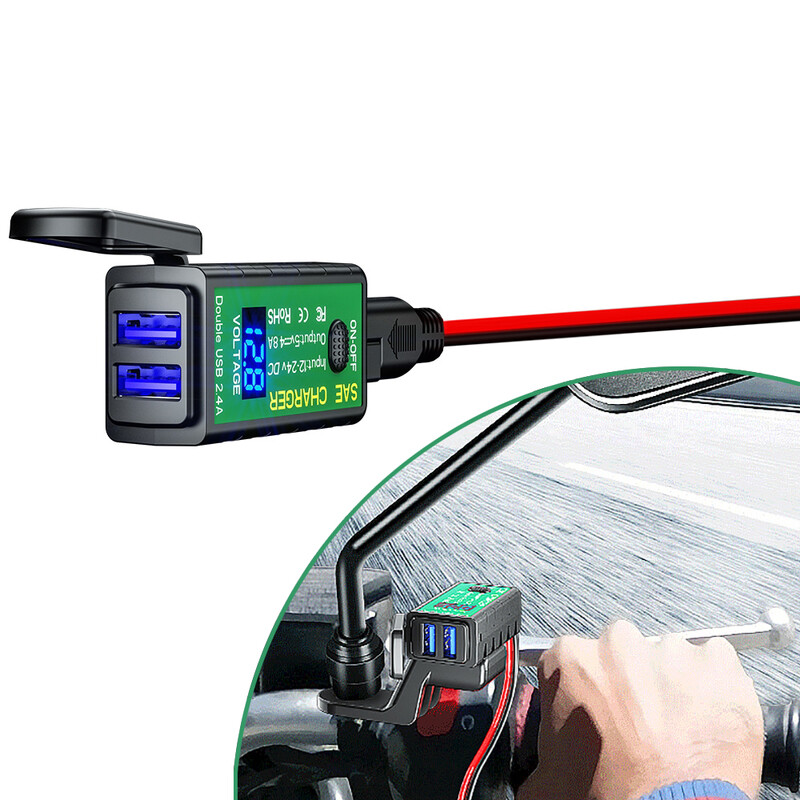 Motociklistički USB punjač 3.1A/4.8A TYPE-C s prekidačem za uključivanje/isključivanje voltmetra za telefon 12V SAE na dvostruki USB adapter za brzo punjenje