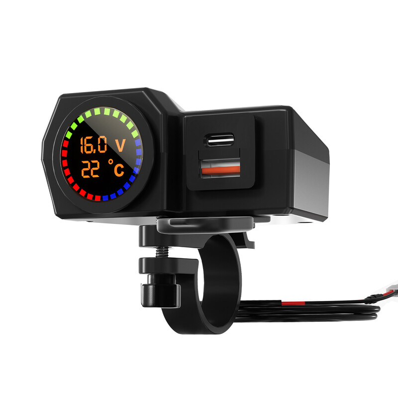 Încărcător pentru motociclete QC3.0 Tip C pentru motociclete Afișaj digital Tensiune și temperatură Încărcător dublu USB pentru telefon mobil Încărcător auto PD