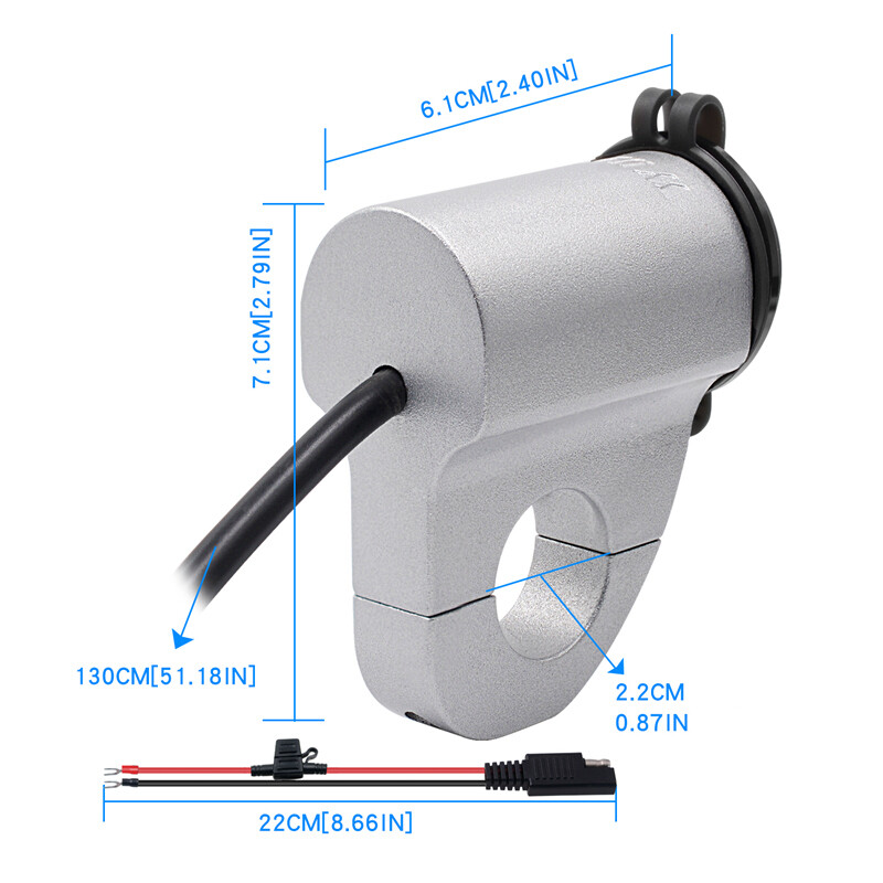 Motocikl, mobilni telefon, USB punjač, aluminijska legura, vodootporni digitalni zaslon, voltmetar, 2,4 A, brzo punjenje s prekidačem za isključivanje