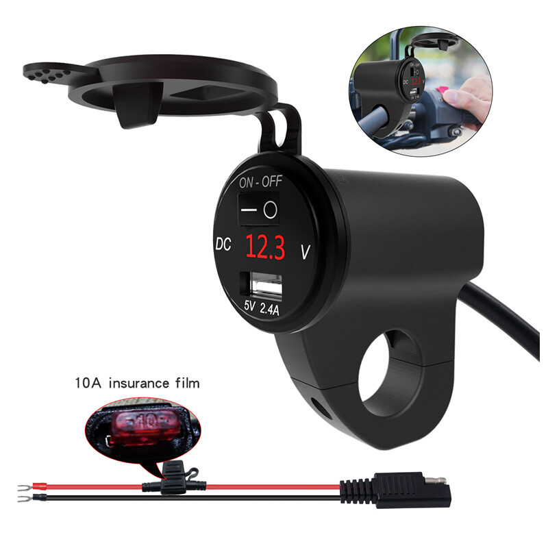 Motocikl, mobilni telefon, USB punjač, aluminijska legura, vodootporni digitalni zaslon, voltmetar, 2,4 A, brzo punjenje s prekidačem za isključivanje