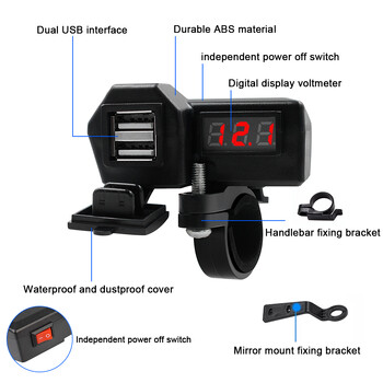 3.4 A Quick Charge 3.0 Digital Voltage Meter ON/OFF Διακόπτης φορτιστής μοτοσικλέτας 10-24V Διπλή υποδοχή USB με αναπτήρα