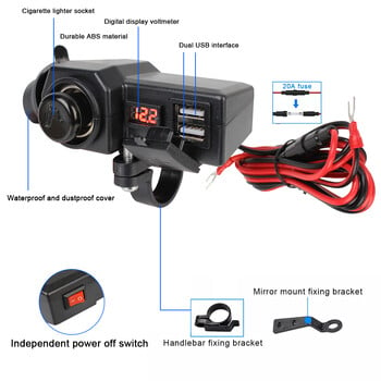 3.4 A Quick Charge 3.0 Digital Voltage Meter ON/OFF Διακόπτης φορτιστής μοτοσικλέτας 10-24V Διπλή υποδοχή USB με αναπτήρα