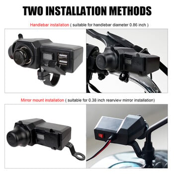 3.4 A Quick Charge 3.0 Digital Voltage Meter ON/OFF Διακόπτης φορτιστής μοτοσικλέτας 10-24V Διπλή υποδοχή USB με αναπτήρα