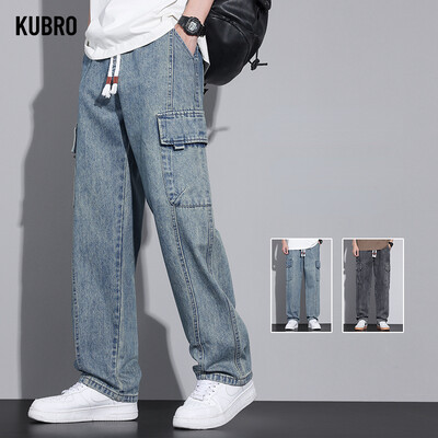 KUBRO American Casual Cargo Pants 2024 Spring Summer Fashion Street Youth Loose Jeans Vīriešu elastīgs viduklis taisnas džinsa bikses