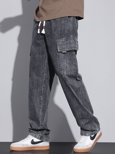 KUBRO American Casual Cargo Pants 2024 Spring Summer Fashion Street Youth Loose Jeans Vīriešu elastīgs viduklis taisnas džinsa bikses