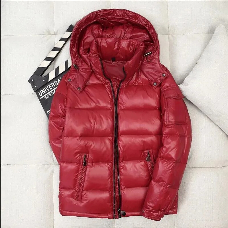 Jachete de iarnă pentru bărbați cu glugă strălucitoare din puf Jachete de puf alb de rață pentru bărbați de înaltă calitate, în aer liber, rezistente la vânt, îngroșate și calde.