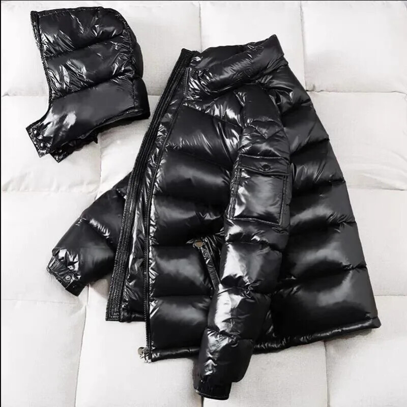 Jachete de iarnă pentru bărbați cu glugă strălucitoare din puf Jachete de puf alb de rață pentru bărbați de înaltă calitate, în aer liber, rezistente la vânt, îngroșate și calde.