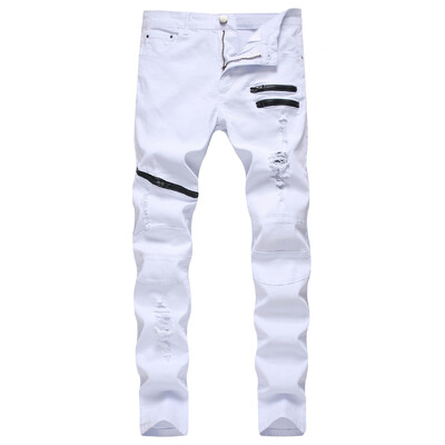 Primăvară New Trendyol Pantaloni de denim cu găuri pentru bărbați, blugi roșii rupti, hip hop, vintage, blugi, bărbați, cu fermoar, casual, pentru bărbați.