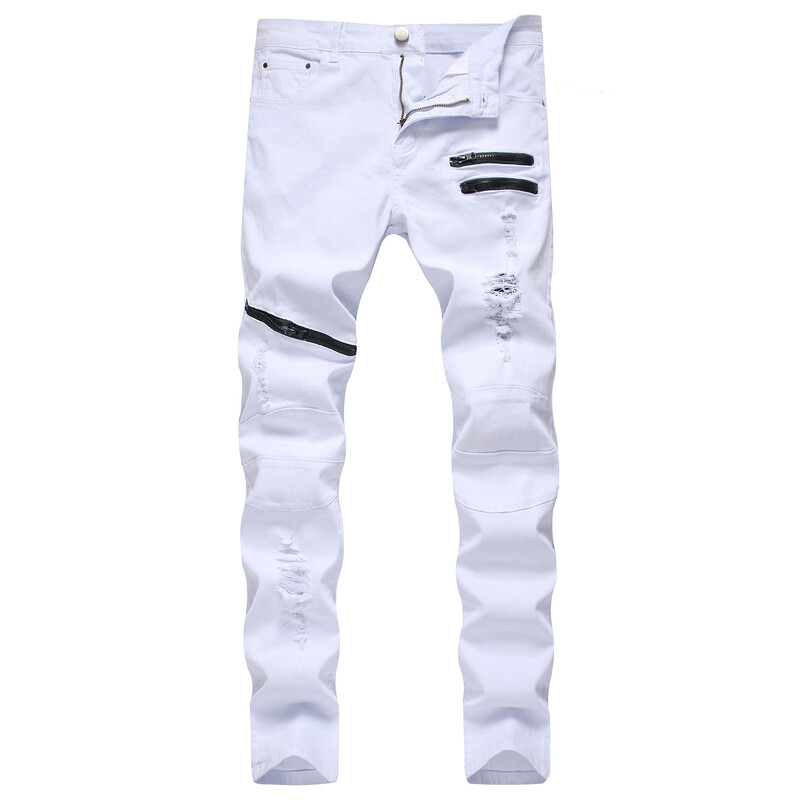 Proljeće New Trendyol Muške traper hlače s rupama Modne poderane crvene traperice Hip Hop Vintage Skinny Jeans Muške ležerne Jean Homme