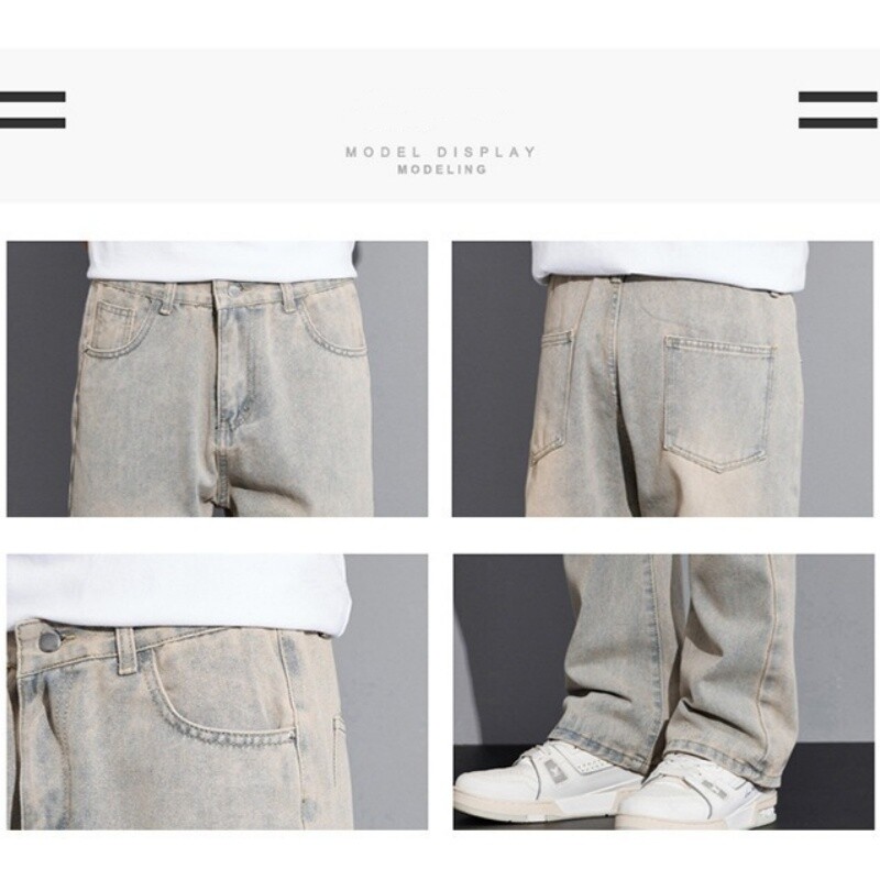 Tanke ljetne visoke muške 190 CM Guy ekstra duge 115 CM produljene traperice Crne vintage široke ravne hlače Kaubojske muške traper hlače