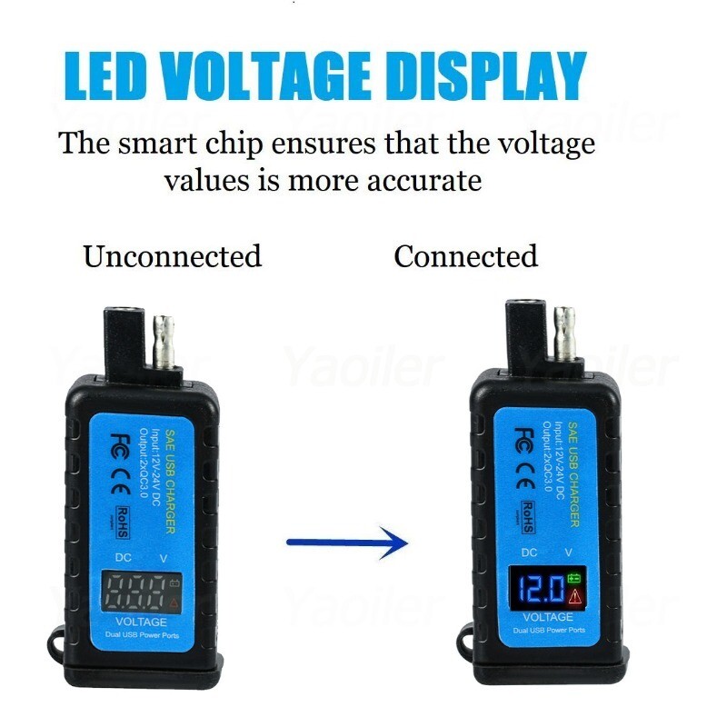 Ūdensizturīgs 12V motocikla tālruņa lādētājs Dual QC3.0 USB ātrā uzlāde ar SEA kabeļa slēdzi Voltmetrs Moto barošanas avota ligzda