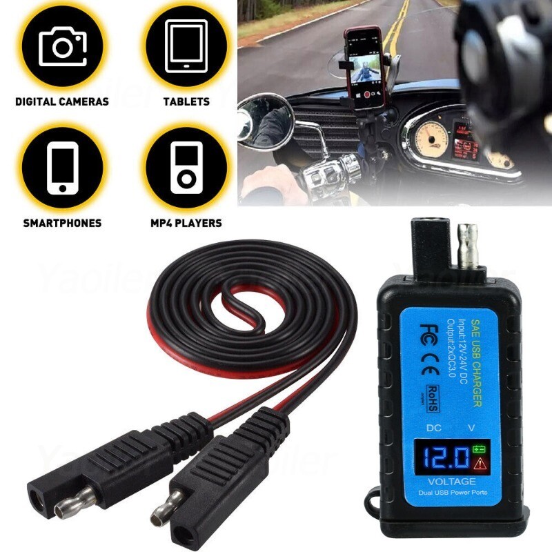 Ūdensizturīgs 12V motocikla tālruņa lādētājs Dual QC3.0 USB ātrā uzlāde ar SEA kabeļa slēdzi Voltmetrs Moto barošanas avota ligzda