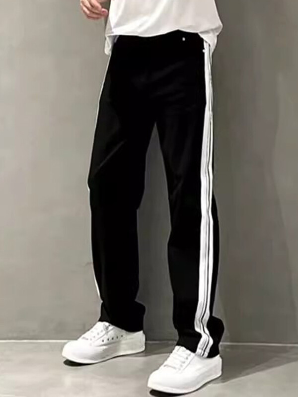 2023. gada modes jauni vīriešu džinsi pavasaris rudens vīrietis, sānu svītras, vaļīgas bikses, taisnas mazgāšanas melnas ielas apģērbs, vintage džinsa bikses