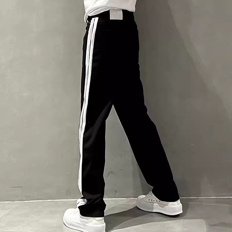 2023. gada modes jauni vīriešu džinsi pavasaris rudens vīrietis, sānu svītras, vaļīgas bikses, taisnas mazgāšanas melnas ielas apģērbs, vintage džinsa bikses