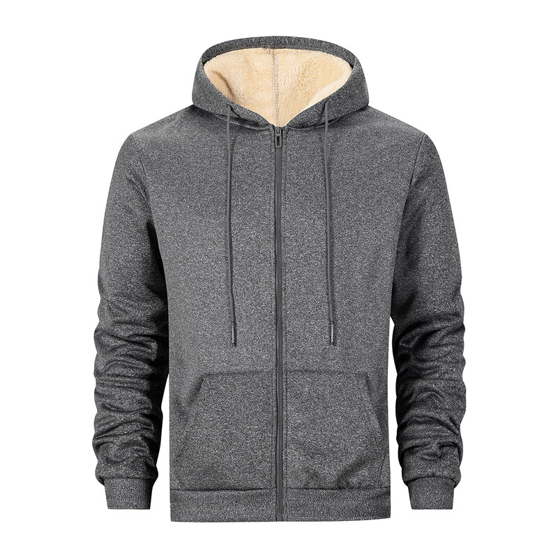 Hanorace cu fermoar din lână de miel de iarnă Îngroșați Jachete calde Hanorace cu mânecă lungă Sport ocazional Fleece Mantoane negre Mantoane bărbați cu glugă