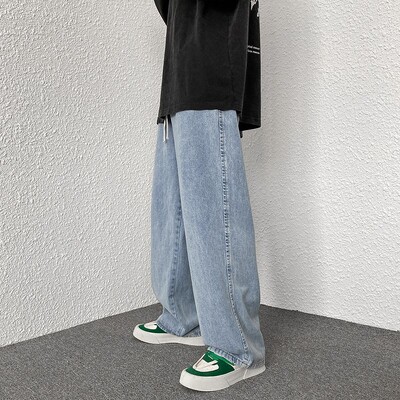 Ανοιξιάτικο ανδρικό φαρδύ τζιν 5XL μεγάλου μεγέθους Νέο μαύρο γκρι μόδα φαρδύ παντελόνι Streetwear Casual απλό ίσιο τζιν παντελόνι
