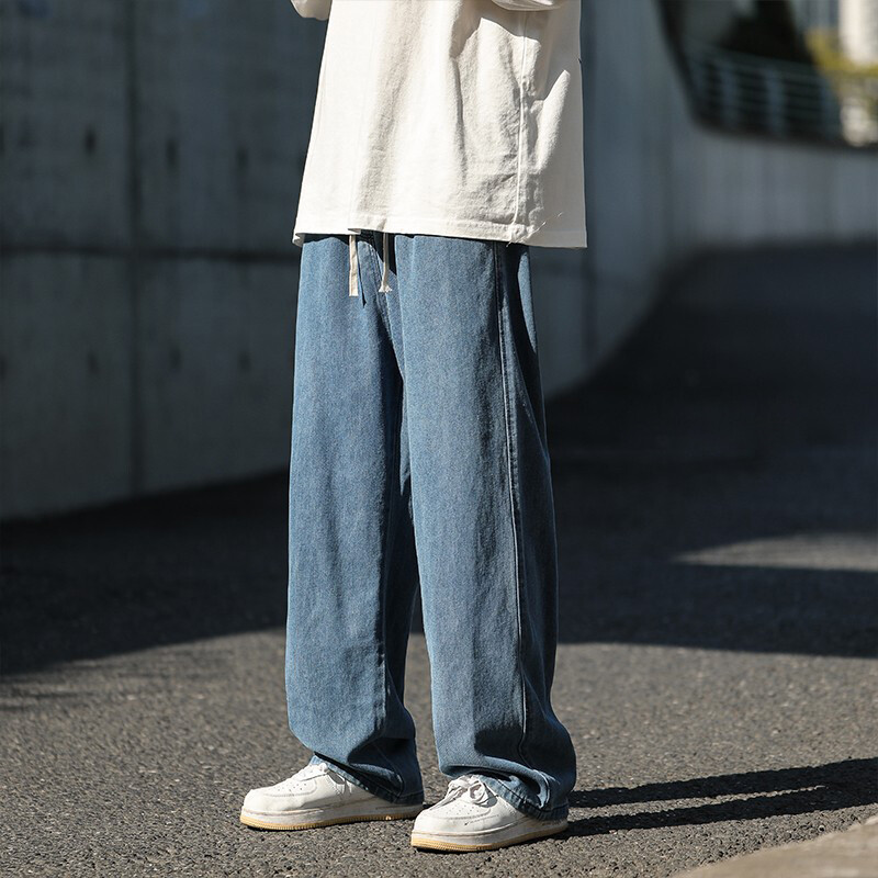 Ανοιξιάτικο ανδρικό φαρδύ τζιν 5XL μεγάλου μεγέθους Νέο μαύρο γκρι μόδα φαρδύ παντελόνι Streetwear Casual απλό ίσιο τζιν παντελόνι