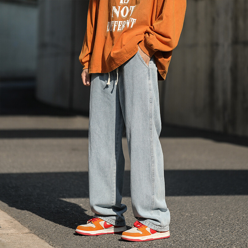 Ανοιξιάτικο ανδρικό φαρδύ τζιν 5XL μεγάλου μεγέθους Νέο μαύρο γκρι μόδα φαρδύ παντελόνι Streetwear Casual απλό ίσιο τζιν παντελόνι