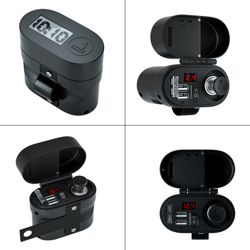 Adaptor de porturi USB dublu Moto Sursă de alimentare multifuncțională Încărcare rapidă Brichetă Ceas Voltmetru Accesorii pentru motociclete