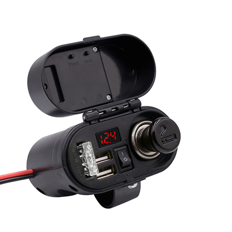 Adaptor de porturi USB dublu Moto Sursă de alimentare multifuncțională Încărcare rapidă Brichetă Ceas Voltmetru Accesorii pentru motociclete