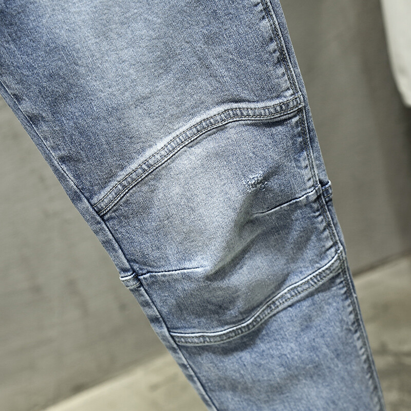 Zīmols Vīrietis Žans Stretch Slim Fitness Gaiši zils Streetwear Bikses Oriģināls Vīrietis Džinsi Patch Džinsu Bikses Modes Vēstules Desinger