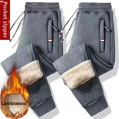 Pantaloni casual pentru bărbați, căptușiți cu lână, îngroșați, de iarnă, pantaloni de trening largi, la modă, pantaloni lungi pentru bărbați, calduri, confortabile