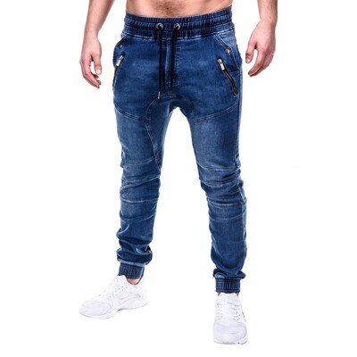 Férfi szabadtéri nyári lovaglás Farmer Motorpoof Farmer Skinny Jeans Divat zsebek Farmer ceruza nadrág Bokakötött farmer nadrág