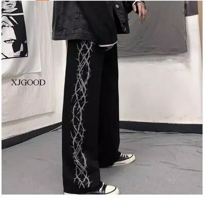 Korea versioon Harajuku stiilis retro ilusad kõrge vöökohaga salenevad sirged laiad püksid meeste ja naiste vabad vabaaja püksid