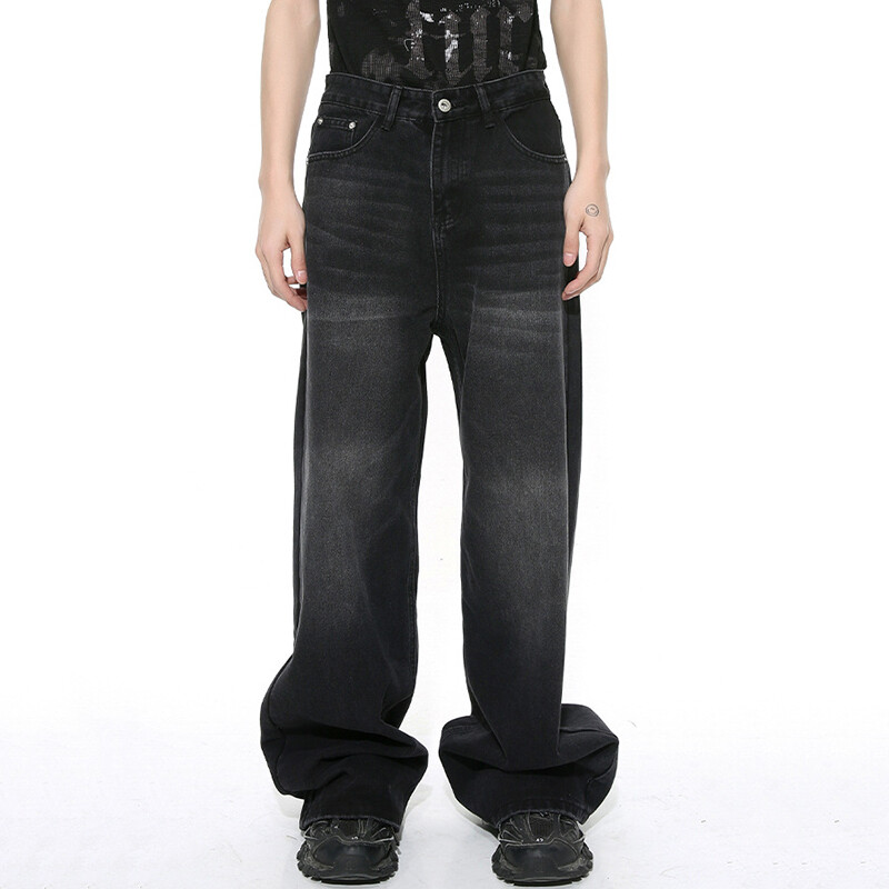 IEFB Blugi pentru bărbați uzați Culoare degradată vintage Pantaloni pentru bărbați cu picioare largi buzunare pentru bărbați Pantaloni drepți din denim Nou 9C4510