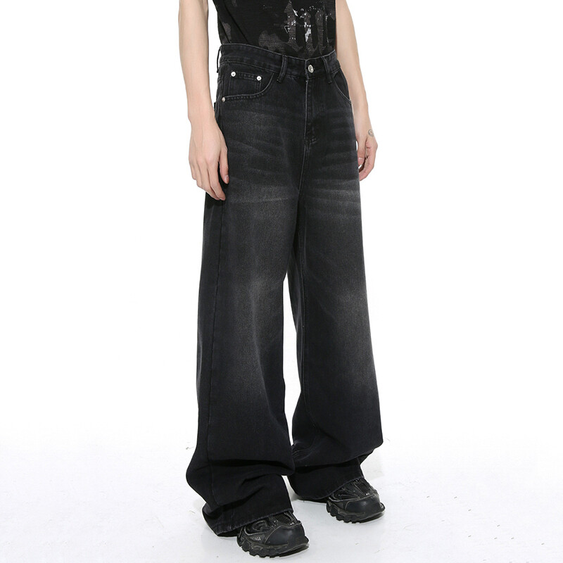 IEFB Blugi pentru bărbați uzați Culoare degradată vintage Pantaloni pentru bărbați cu picioare largi buzunare pentru bărbați Pantaloni drepți din denim Nou 9C4510