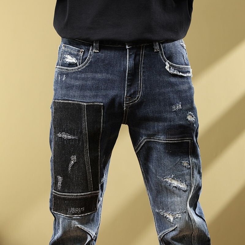 2023, primăvară și toamnă, noua tendință clasică de modă, blugi elastici cu picior drept pentru bărbați, confort ocazional, pantaloni cu picioare mici de înaltă calitate