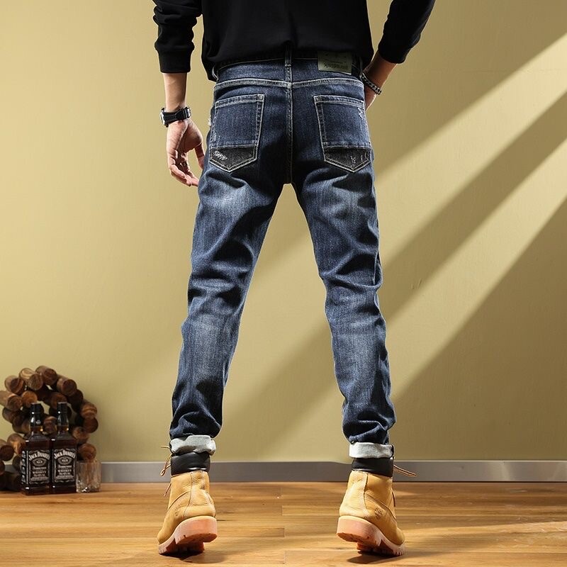 2023, primăvară și toamnă, noua tendință clasică de modă, blugi elastici cu picior drept pentru bărbați, confort ocazional, pantaloni cu picioare mici de înaltă calitate