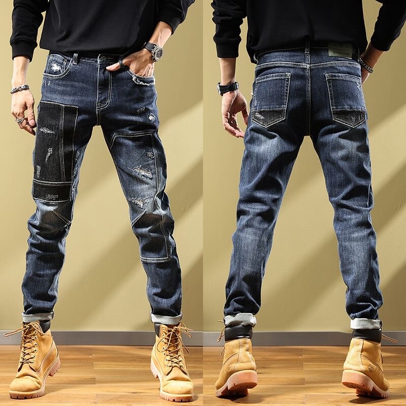 2023, primăvară și toamnă, noua tendință clasică de modă, blugi elastici cu picior drept pentru bărbați, confort ocazional, pantaloni cu picioare mici de înaltă calitate