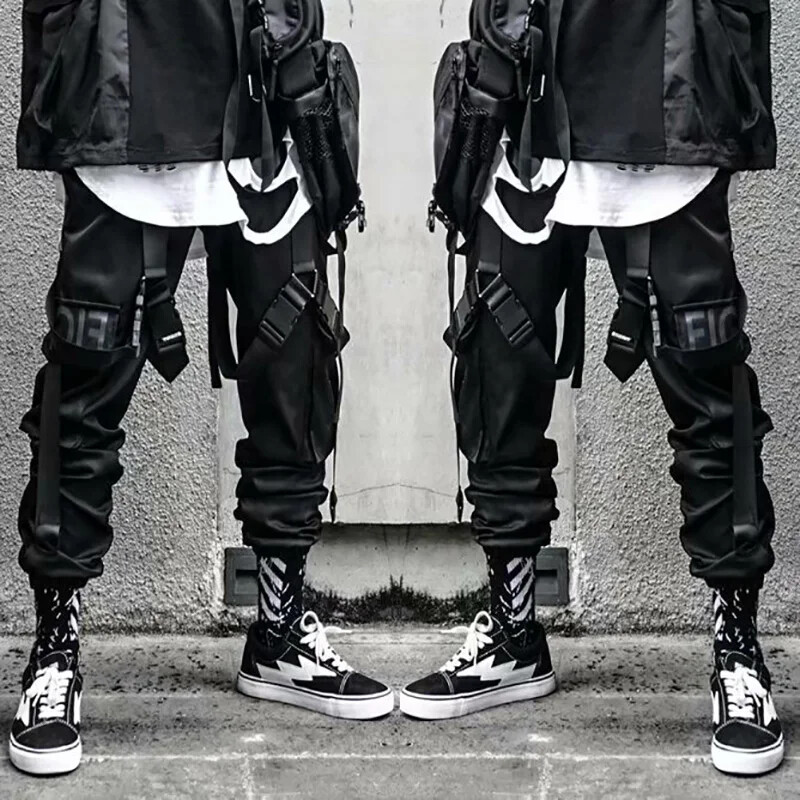 Joggers Muške kargo hlače Unikatne vrpce Techwear Y2k široke hlače za muškarce Harajuku Streetwear Muške ženske hlače Punk Gothic