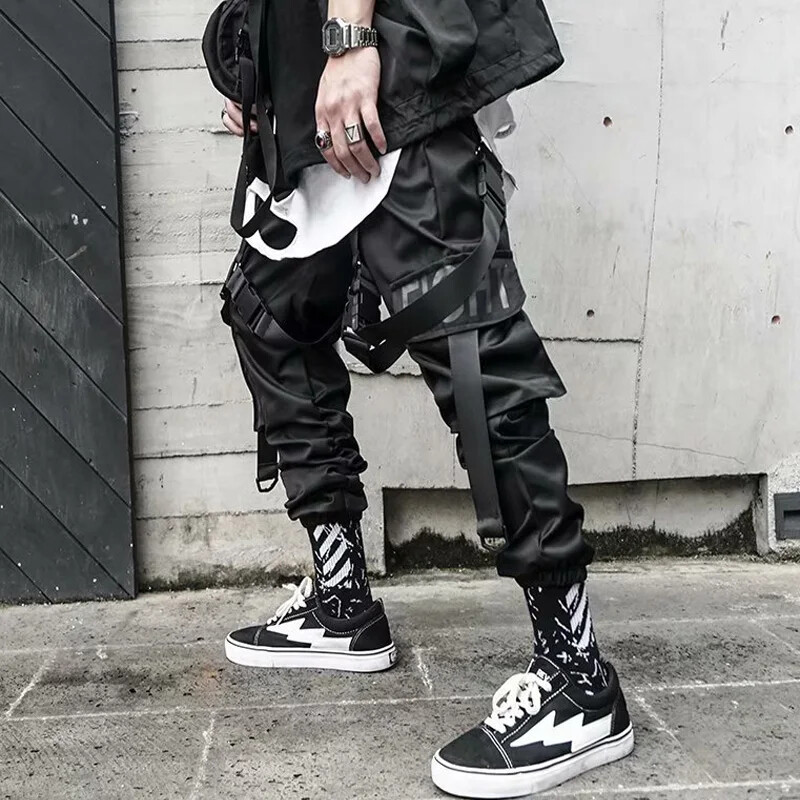 Joggers Muške kargo hlače Unikatne vrpce Techwear Y2k široke hlače za muškarce Harajuku Streetwear Muške ženske hlače Punk Gothic