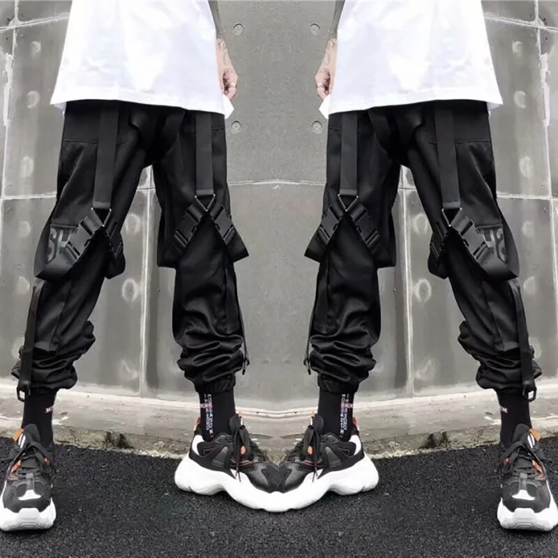 Joggers Muške kargo hlače Unikatne vrpce Techwear Y2k široke hlače za muškarce Harajuku Streetwear Muške ženske hlače Punk Gothic