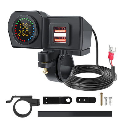 60 W Dual USB ligzda Motocikla stūre un aizmugurējais spogulis ūdensizturīgs ātrā lādētājs tālruņa strāvas adapteris digitālais voltmetra termometrs