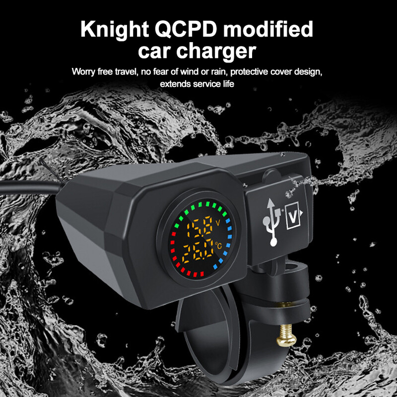 60 W Dual USB ligzda Motocikla stūre un aizmugurējais spogulis ūdensizturīgs ātrā lādētājs tālruņa strāvas adapteris digitālais voltmetra termometrs