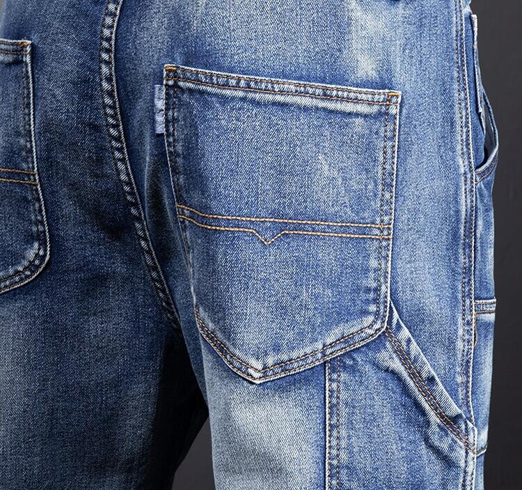 Férfi táskás farmer rövidnadrág divat utcai viselet Hip-hop gördeszka Cargo Hole farmer Férfi vádliig érő nadrág