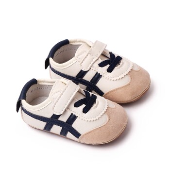 BeQeuewll Infant Baby Boys Girls Moccasins Sneakers Contrast Color Stripe PU Leather Anti-Slip Sole Prewalker First Walker Shoes