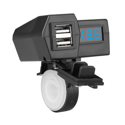Motocyklové USB nabíjačky s dvojitým portom a voltmetrom, vodotesný kryt, vypínač 12-24V