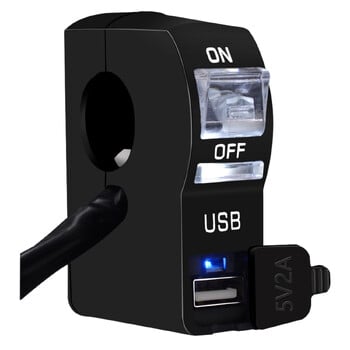 Превключвател за фарове на кормилото на мотоциклет Прозрачна LED светлина с USB зарядно за мобилен телефон за кола 12V5A Части за модификация на превключвателя