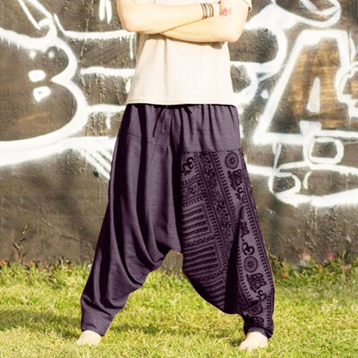 Pantaloni în stil naționalitate Pantaloni supradimensionați pentru bărbați, largi, lungi, casual, imprimeu, largi, dimensiune mari, pantaloni de naționalitate, pantaloni harem bărbat