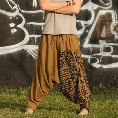 Pantaloni în stil naționalitate Pantaloni supradimensionați pentru bărbați, largi, lungi, casual, imprimeu, largi, dimensiune mari, pantaloni de naționalitate, pantaloni harem bărbat