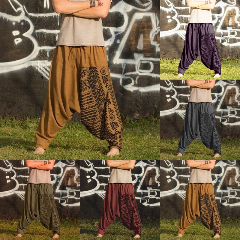 Pantaloni în stil naționalitate Pantaloni supradimensionați pentru bărbați, largi, lungi, casual, imprimeu, largi, dimensiune mari, pantaloni de naționalitate, pantaloni harem bărbat