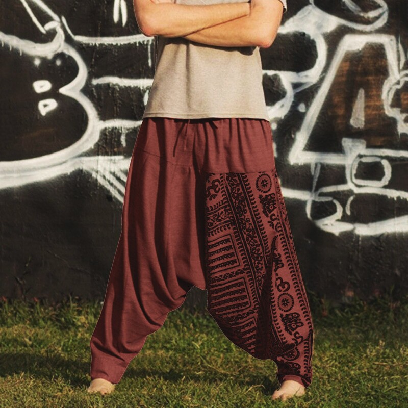 Pantaloni în stil naționalitate Pantaloni supradimensionați pentru bărbați, largi, lungi, casual, imprimeu, largi, dimensiune mari, pantaloni de naționalitate, pantaloni harem bărbat