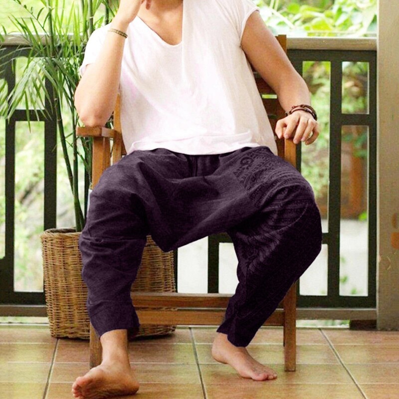 Pantaloni în stil naționalitate Pantaloni supradimensionați pentru bărbați, largi, lungi, casual, imprimeu, largi, dimensiune mari, pantaloni de naționalitate, pantaloni harem bărbat