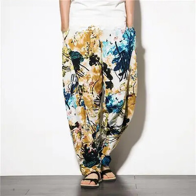 Vară Pantaloni largi pentru bărbați cu clopoței Pantaloni thailandezi Pantaloni de plajă de călătorie casual, bumbac, lenjerie, imprimare largi