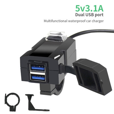 Nabíjačka na motocykel, vodotesný USB adaptér, telefón, duálny USB port, rýchle nabíjanie 3.0 s vypínačom, zásuvka, stojan, moto príslušenstvo