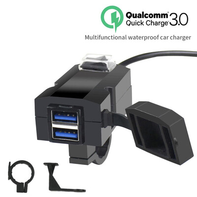 Nabíjačka na motocykel, vodotesný USB adaptér, telefón, duálny USB port, rýchle nabíjanie 3.0 s vypínačom, zásuvka, stojan, moto príslušenstvo